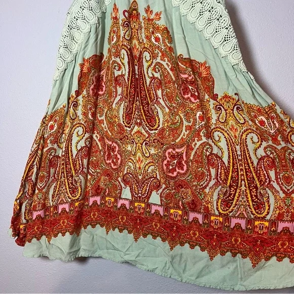 Intimately Free People Shea Printed Slip Dress Mini Green Orange Paisley Medium - Picture 4 of 11